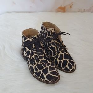 Zara Girls Calf Hair Animal Print Lace up Boots